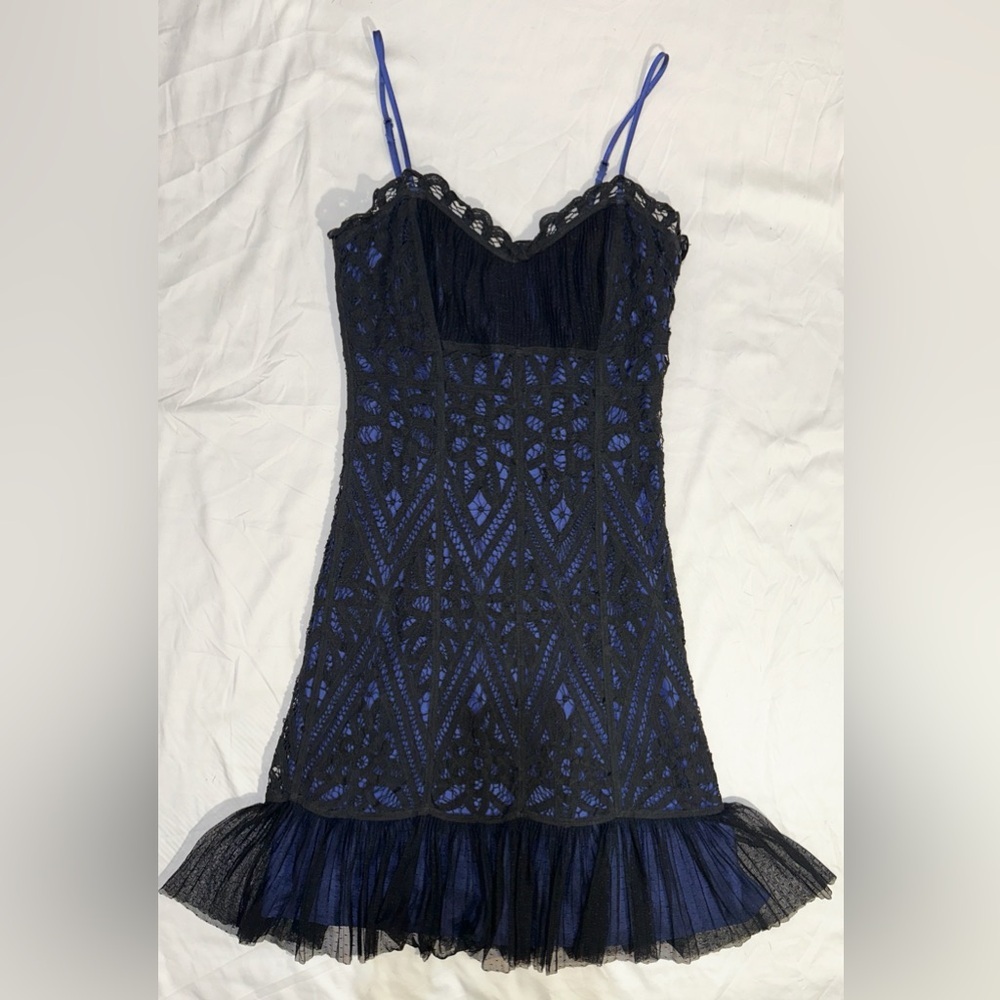 Betsey Johnson Black Blue Lace Fit & Flare Party Dress Y2K Size 4 - Picture 3 of 9